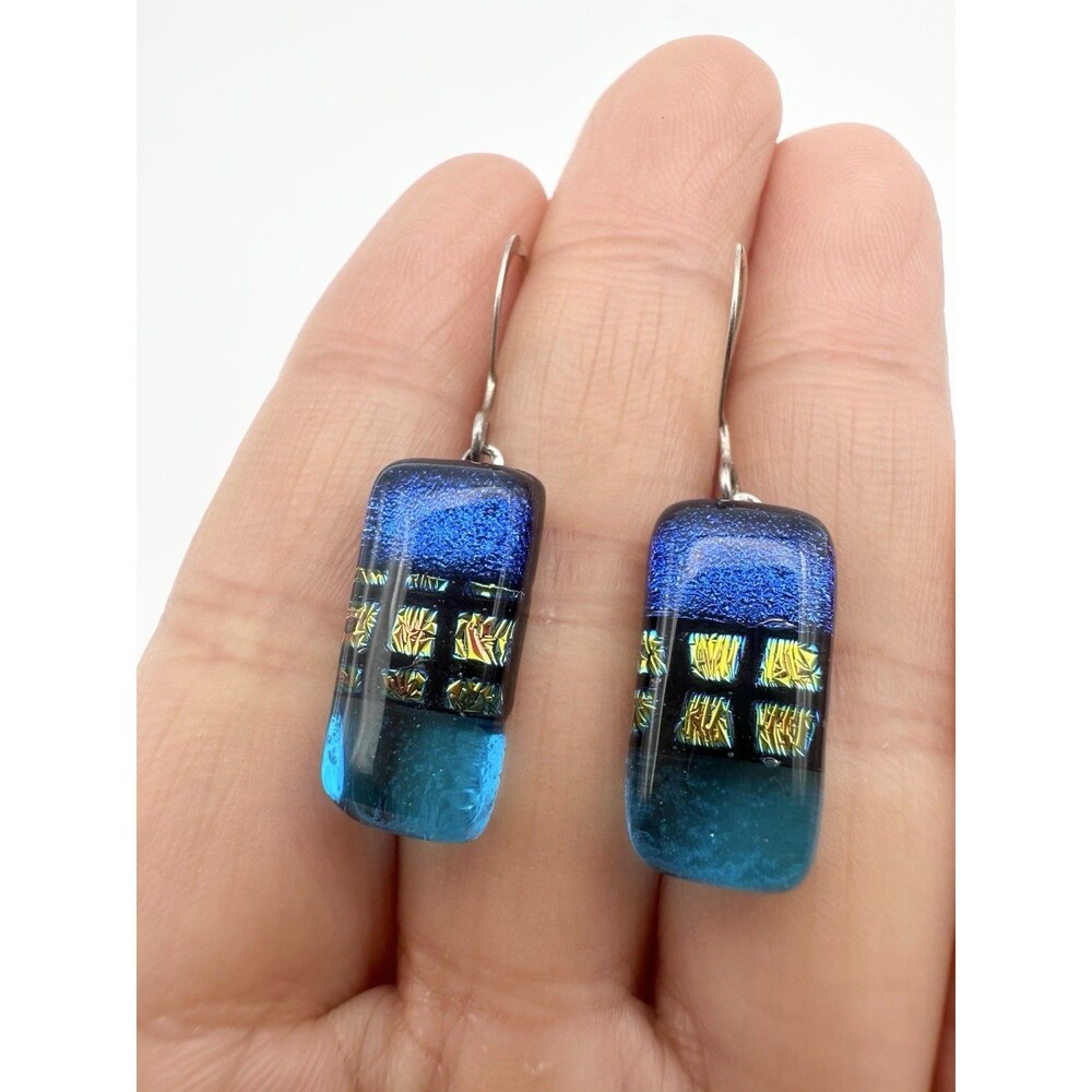 925 sterling silver handmade dichroic glass dangle earrings